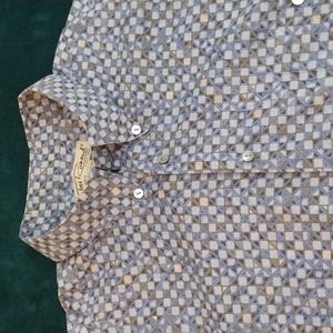 Tori Richard XL Blue/Tan Cotton Lawn Geometric Print Shirt